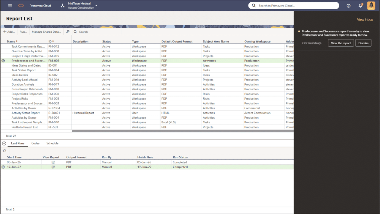 Oracle Primavera Cloud 26.2 New Features